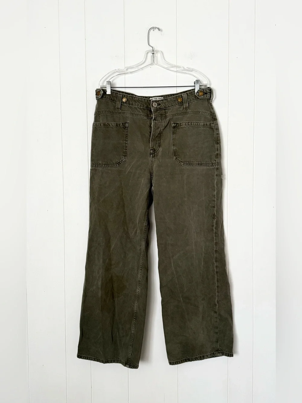Free People Palmer Wide Leg Cuffed Jean Size 31 Green Wash